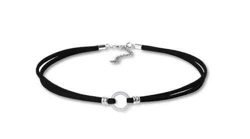 Edellis Choker Halskette mit Anhänger aus Sterling Silber 925 - Elegante Kette mit einem stilvollen Kreis-Anhänger, gefertigt aus hochwertigem Sterling Silber 925 und kombiniert mit einem schwarzen Velourleder-Halsband.
