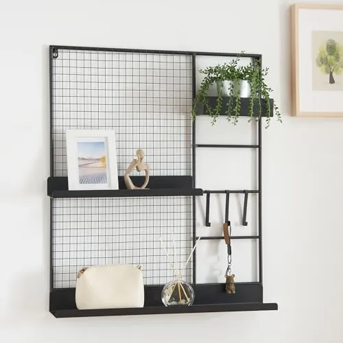 [en.casa] Wandgitter Westre - Multifunktionale Küchenorganizer Pinnwand - Schweberegale: Stilvolles Metallgitter für Küche, Büro oder Wohnzimmer mit großen Ablageflächen und flexiblen Haken für Ordnung und Dekoration.