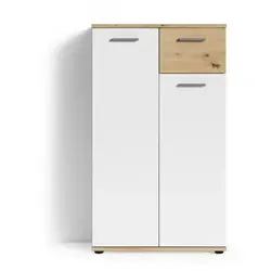 Schuhschrank Jakob, weiß, 60x102 cm - Schuhschrank in elegantem Weiß, bietet Platz für 15 Paar Schuhe und überzeugt durch sein attraktives, zweifarbiges Design. Ideal für eine ordentliche Garderobe!