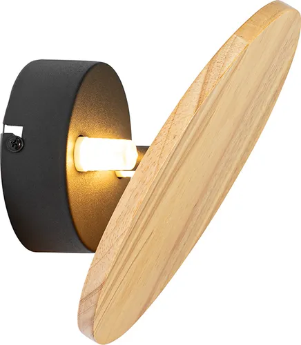 Qazqa Landhaus I Vintage Rustikale Wandleuchte Holz Rund Neigbar - 2-flammige Wandleuchte im Landhausstil, ideal für Wohnzimmer und Schlafzimmer. Dimmbar und LED geeignet, schafft gemütliche Atmosphäre in jedem Raum.