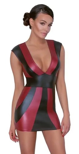 Cottelli PARTY Figurbetontes Kleid in Rot und Schwarz XL - Kurzes, figurbetontes Kleid im sexy Wetlook mit tiefem Ausschnitt. Perfekt für Partys und besondere Anlässe. Aus 90% Polyester und 10% Elasthan für optimalen Tragekomfort.