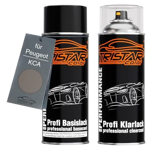 TRISTARcolor Autolack Spraydosen Set für Peugeot KCA Gris Artense Metallic Basislack Klarlack Sprühdose 400ml