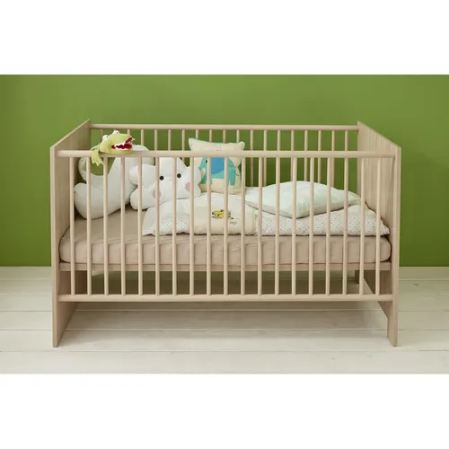 trendteam smart living Olivia Babybett - Eiche Sägerau - Moderner Babybett mit 3-fach höhenverstellbarem Lattenrost und 2 entnehmbaren Sprossen, ideal für sichere und komfortable Nächte. Maße: 143 x 83 x 78 cm, FSC zertifiziert für verantwortungsvolle Waldwirtschaft.
