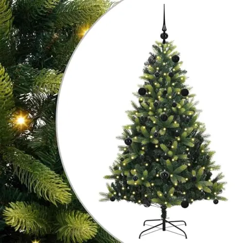 vidaXL Künstlicher geflammter Weihnachtsbaum 150 LEDs Grün 150 cm, Wohnzimmer, Moderne LED Weihnachtsbaum, Festliche Deko, Kunstbäume für die Wintersaison