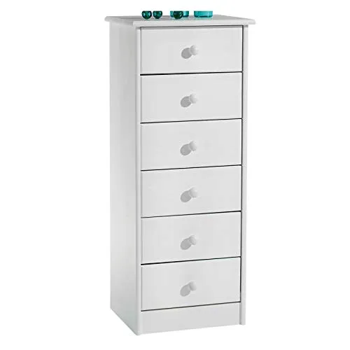 IDIMEX Kommode RONDO - Hochwertiges Highboard mit 6 Schubladen - Schubladenkommoden aus massivem Kiefernholz, lackiert in Weiß, ideal für Ordnung und Stauraum in jedem Raum.