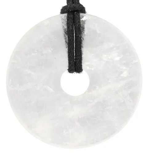 Lebensquelle Plus Edelstein Donut Ø 40 mm + Baumwollband + Edelsteinkarte | Naturstein Anhänger Halskette | Echte Heilsteinkette inkl. Band (Bergkristall)