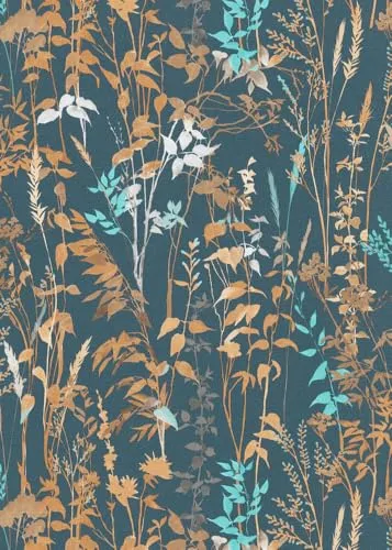 Erismann Vliestapete Casual Chic Floral 1025808 - Hochwertige Vliestapete in Blau- und Brauntönen, 10,05 x 0,53 m, leicht zu tapezieren und restlos abziehbar. Ideal für stilvolle Wandgestaltung.