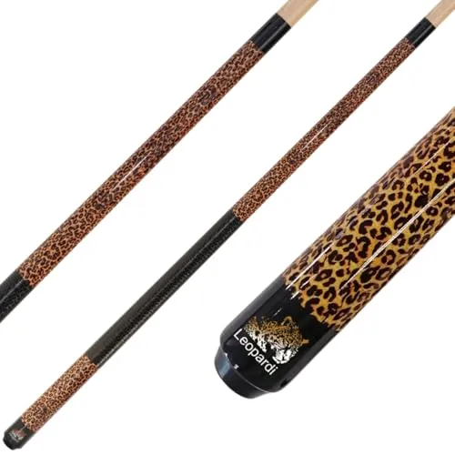 Leopardi Ahorn Billard Queue - 12 mm Leder Top Design - Queues für Pool-Billard, 2-teiliges Design aus hochwertigem Ahornholz mit einzigartigem Leopardi Design und Kunstledergriff für optimalen Spielkomfort.