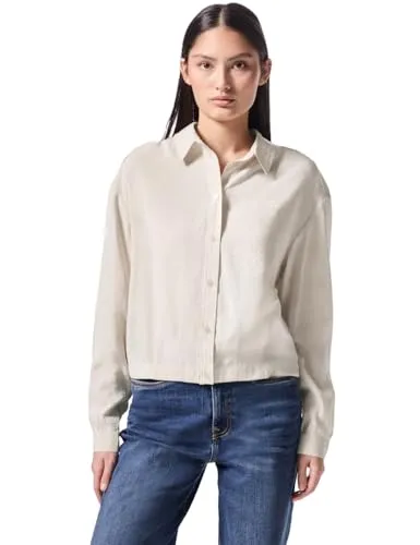Casual Hemdbluse STREET ONE STUDIO für Damen, Gr. 44, weiß - Blusen mit seidigem Glanz und elastischem Saum für optimalen Tragekomfort. Ein zeitloser Allrounder in light sunstone beige, ideal für jeden Anlass.