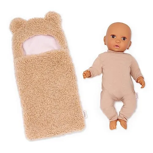 LullaBaby Babypuppe, 36 cm, mit Teddyanzug und braunen Augen | 36 cm große Babypuppe mit weichem Körper, braunen Augen, Pyjama und ultraweichem Teddyanzug mit Bärenohren, 2+ Jahre