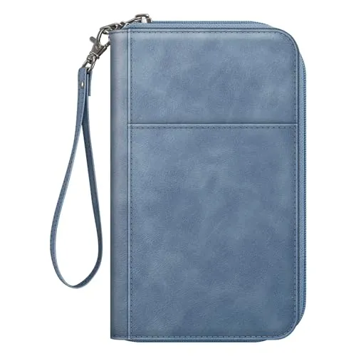 FINTIE Reisepass Tasche Familie Reiseorganizer, Wasserdicht Reisepasshülle Ausweistasche Dokumentee mit RFID Blockier für Damen und Herren (Blau)
