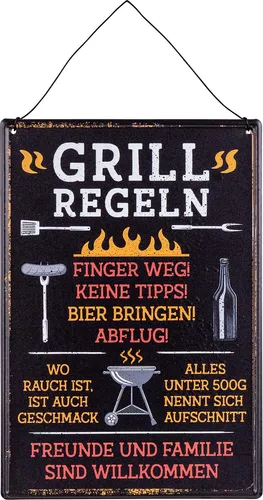 Spruchtafel Grillen H32cm Metallschild Grillregeln Garten Gartenschild Wanddeko