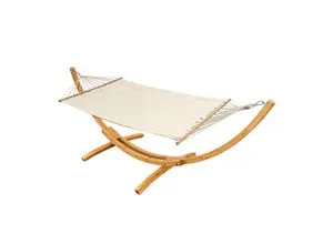 Hängematte mit Gestell 310x120cm - Holz Hängemattengestell - Hängematten & Hängestühle: AMANKA Designer Hängemattengestell aus Hartholz für drinnen und draußen, ideal für entspannte Stunden in Sonne oder Schatten.