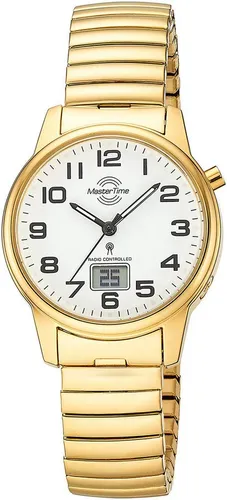 MASTER TIME Funkuhr MTLA-10947-12Z – Elegante Damenuhr mit Edelstahlarmband - Damenuhr mit analog-digitaler Anzeige, spritzwassergeschützt und automatischem Kalender für praktische Eleganz im Alltag.