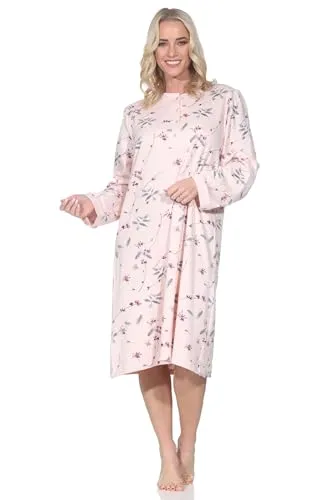 Normann Damen Nachthemd Langarm in Rosa - Übergröße 52-54 - Kuscheliges Langarm-Nachthemd aus hochwertigem Interlock-Stoff für kalte Tage. Ideal als Homewear, mit Knopfleiste für einfachen Tragekomfort. In Übergrößen erhältlich und nach Oeko-Tex Standard 100 produziert.