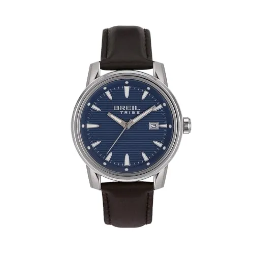 Breil Herren Uhr Caliber EW0689 mit blauem Ziffernblatt - Armbanduhren für Herren mit 43mm Durchmesser, robustem Edelstahl und elegantem braunem Lederarmband, ideal für stilbewusste Männer.