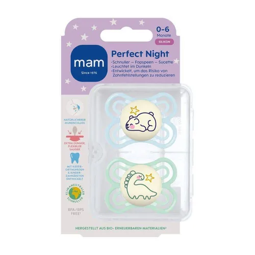 MAM Perfect Night Silikonschnuller 0-6 Monate, blau/mint