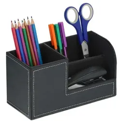 Relaxdays Schreibtisch Organizer Kunstleder Weiß,Schwarz