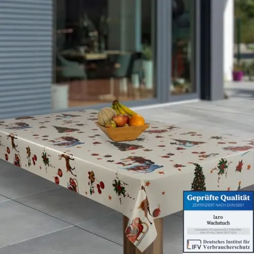 laro Wachstuch-Tischdecke Abwaschbar Wachstischdecke PVC Plastik-Tischdecken Eckig Meterware Abwischbar, Muster:Weihnachten Schneemann Geschenke Baum, Größe:80x120