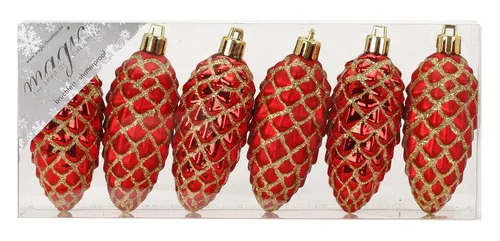 MAGIC by Inge Christbaumschmuck, Christbaumschmuck Kunststoff Zapfen 9cm 6er Set - Rot