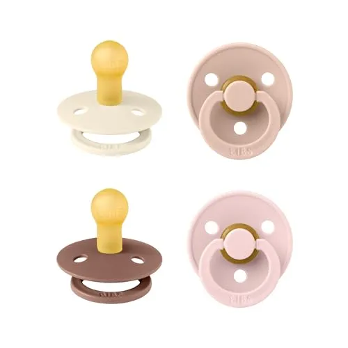 BIBS Colour Schnuller 4er-Pack - BPA-frei, Kirschform Nippel - Schnuller für Babys (0-6 Monate) aus Naturkautschuk, von Hebammen empfohlen, um das natürliche Stillen zu unterstützen. Hergestellt in Dänemark, 100% BPA-frei und mit ästhetischem Design.