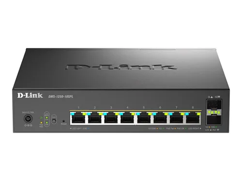 D-Link DMS-1250-10SPL/E 8-Port Multi-G Ethernet PoE Switch - Netzwerk-Switch mit 8 x 2.5Gbps PoE Ports und 2 x 10G SFP+, ideal für leistungsstarke Netzwerkinfrastrukturen und einfache Erweiterungen.