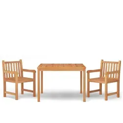 vidaXL 3-tlg. Garten-Essgruppe aus massivem Teakholz - Gartenmöbel-Set aus hochwertigem, wasserbeständigem Teakholz für elegantes Speisen und Entspannen im Freien. Stabile Tischplatte und bequeme Stühle sorgen für höchsten Komfort.