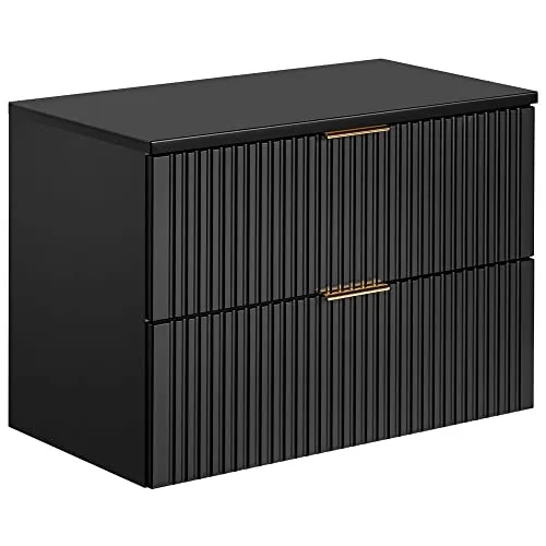 Lomadox Badezimmermöbel Waschtisch-Unterschrank 80cm - Unterschrank fürs Bad in matt schwarz mit gerillter Front, Softclose-Auszügen und eleganten Kunststoffgriffen in Gold, Chrom und Schwarz – ideal für modernes Badezimmerdesign.