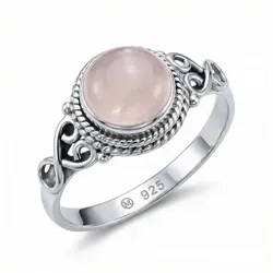 mantraroma Silber Ring Damen 925 Rosenquarz runder rosa Stein romantisch