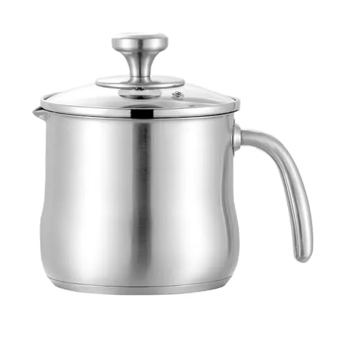 Milchtopf Edelstahl mit Deckel und Ausgießer, 2 Liter Kochtopf Induktion mit Dampfloch & Rutschfester Kunststoffgriff, Puddingtopf für für Gas, Elektro, alle Herdarten Geeignet und alle Herdarten