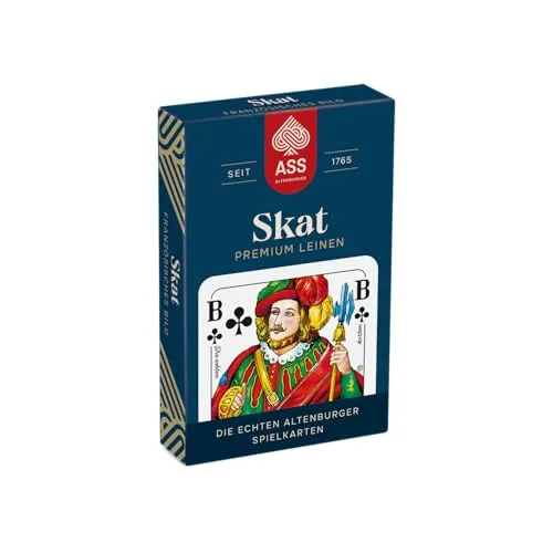 Ass Altenburger Skat Premium Leinen Kartenspiel - Gesellschaftsspiel mit 32 hochwertigen Leinenkarten, plastikfrei und nachhaltig, ideal für Skat und Mau Mau, Made in Germany.