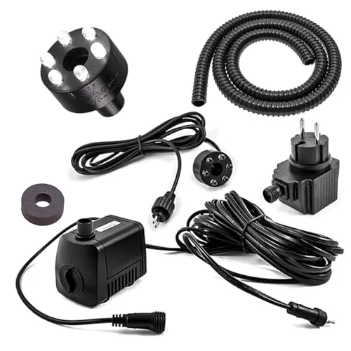 CLGarden Springbrunnenpumpe Set SP1-S mit LED Beleuchtung - Brunnenzubehör & Kaskadenzubehör mit LED-Ring Beleuchtung für zauberhafte Licht- und Wassereffekte. Ideal für Gartenbrunnen bis 60cm Höhe, sicher mit 12V Niederspannung.