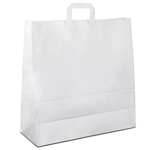 Papiertüten weiß mit Flach-Henkel I 150 Stk. 45+17x47cm I Papiertragetasche für Einzelhandel, Hochzeit, Geburtstag, TO-GO I Geschenktüten aus Kraftpapier I HUTNER