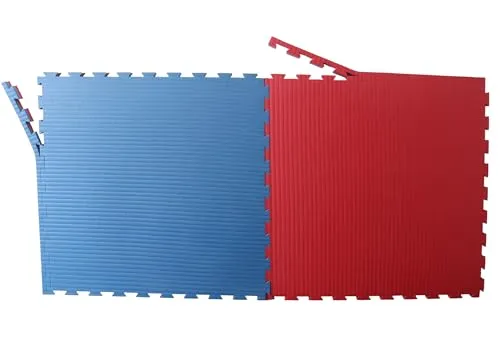 Judo Sportmatte / Steckmatte / Tatami blau-rot 1mx1mx4cm - Sportgeräte-Matten mit flexiblem Stecksystem, ideal für Fitness, Yoga oder als Bodenschutz für Kinderzimmer. Hochdichter EVA-Schaumstoff bietet Stabilität und Komfort.