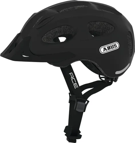 ABUS Youn-I ACE Fahrradhelm - Schwarz Matt, Größe L mit LED-Rücklicht - Fahrradhelm für Damen und Herren mit integriertem LED-Rücklicht für hohe Sichtbarkeit im Dunkeln und hohem Rundumschutz durch robustes Material.