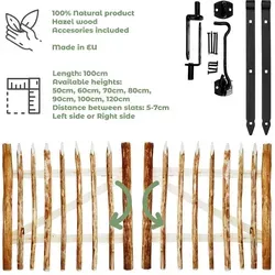 BOGATECO Zauntor Haselnuss Breite 100cm Hähe 100 cm | Gartentor | mit Scharniere inkl. Zubehär | T_räffnung nach links - Braun