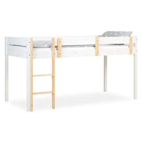 Homestyle4u 2524 Kinderbett 90x200 mit Rausfallschutz - Modernes Hochbett für Kinder in Weiß aus stabilem Kiefernholz, inklusive Leiter und Absturzsicherung. Ideal für jedes Kinderzimmer, bietet es Sicherheit und Stil für einen erhöhten Schlafbereich.