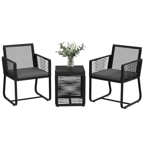 Outsunny Rattan Gartenmöbel-Set mit Tisch und Kissen