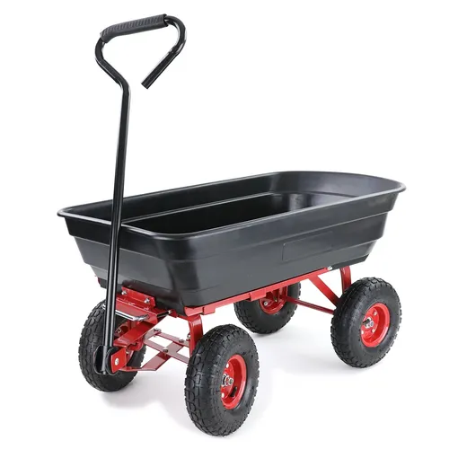 Transportwagen Gartenwagen Schubkarre Handwagen mit Kippfunktion - Robuster Bollerwagen mit 250 kg Tragkraft, ideal für Gartenarbeiten und Transport, in stylischem Schwarz-Rot.