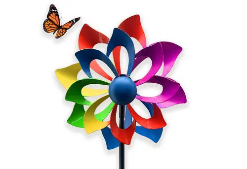 matches21 HOME & HOBBY Gartenstecker Großes Windrad 129 cm, wetterfeste Frühlings Gartendeko Flügelform (1-St) Bunte Windmühle