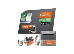 Solarway® All In One Balkonkraftwerk 3000W mit Speicher - Komplettes Balkonkraftwerk mit 500W bifazialen Solarmodulen und 5,4 kWh Speicher für effiziente Energieversorgung und einfache Installation.
