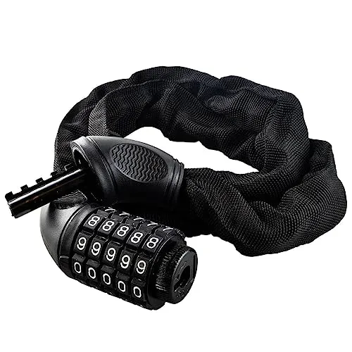 windmeile | Fahrradschloss, Schwarz, aus Stahl, Zahlenschloss, 5-Ziffern-Pin, Kettenschloss, E-Bike, Pedelec