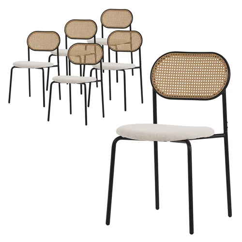 ML DESIGN 6er Set Esszimmerstühle Beige mit Rattan Rückenlehne - Stilvolle 6er Set Esszimmerstühle mit robuster Konstruktion und bequemer Sitzfläche. Ideal für Esszimmer, Küche oder Flur – für jeden Alltag geeignet und mit Bodenschonern ausgestattet.
