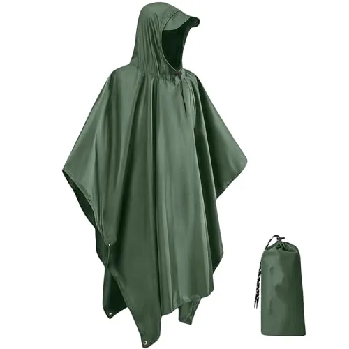 IBOPUXIU Regenmantel Damen, Atmungsaktiver Wiederverwendbar Poncho Regen, Camping Zelt, Campingdecke 3 in 1 Multifunktionaler Regencape für Camping Wandern Fahrrad Angeln, Unisex (Grün)