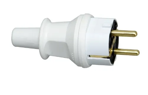 Kopp Schutzkontaktstecker mit Knickschutztülle, IP44 Schutzklasse, spritzwassergeschützt, 250V (16A), PVC, bruchfest, arktis-weiß, 173002007