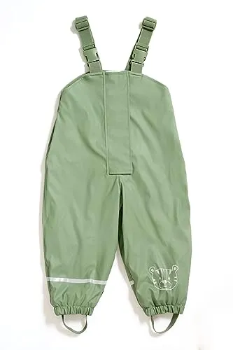 Regenhose für Kinder | mit Fleece gefüttert | Öko-Tex | winddicht | wasserdicht | elastische Schulterträger | Kinder Matschhose Buddelhose für Jungen und Mädchen (74-80 (9-12 Monate), grün)