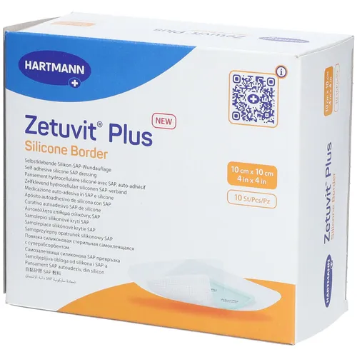 Hartmann Zetuvit® Plus Silicone Border Wundauflage - Pflaster: Selbstklebende, sterile Wundauflage mit Silikonwundkontakt zur schmerzfreien und gewebeschonenden Wundbehandlung, ideal für stark exsudierende Wunden.