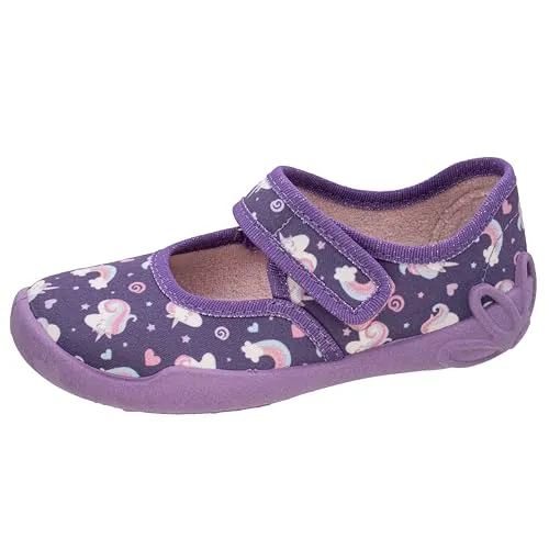 Fischer Mädchen-Klett-Hausschuh-Ballerina mit Einhorn-Motiven