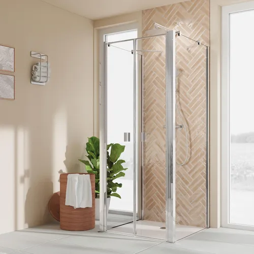 Breuer Elana 2.0 eckig U-Kabine Pendeltür mit 2 Seitenwänden Klarglas hell 100 x 100 cm