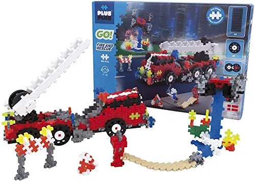 Plus-Plus 9607009 Geniales Konstruktionsspielzeug, Feuerwehrauto, PlusPlus Go! Bausteine-Set, 500 Teile